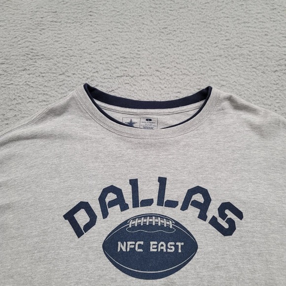 Dallas Cowboys Shirt Mens Large Gray‎ Blue thermal Sleeves NFL NFC East Spellout - Picture 2 of 10